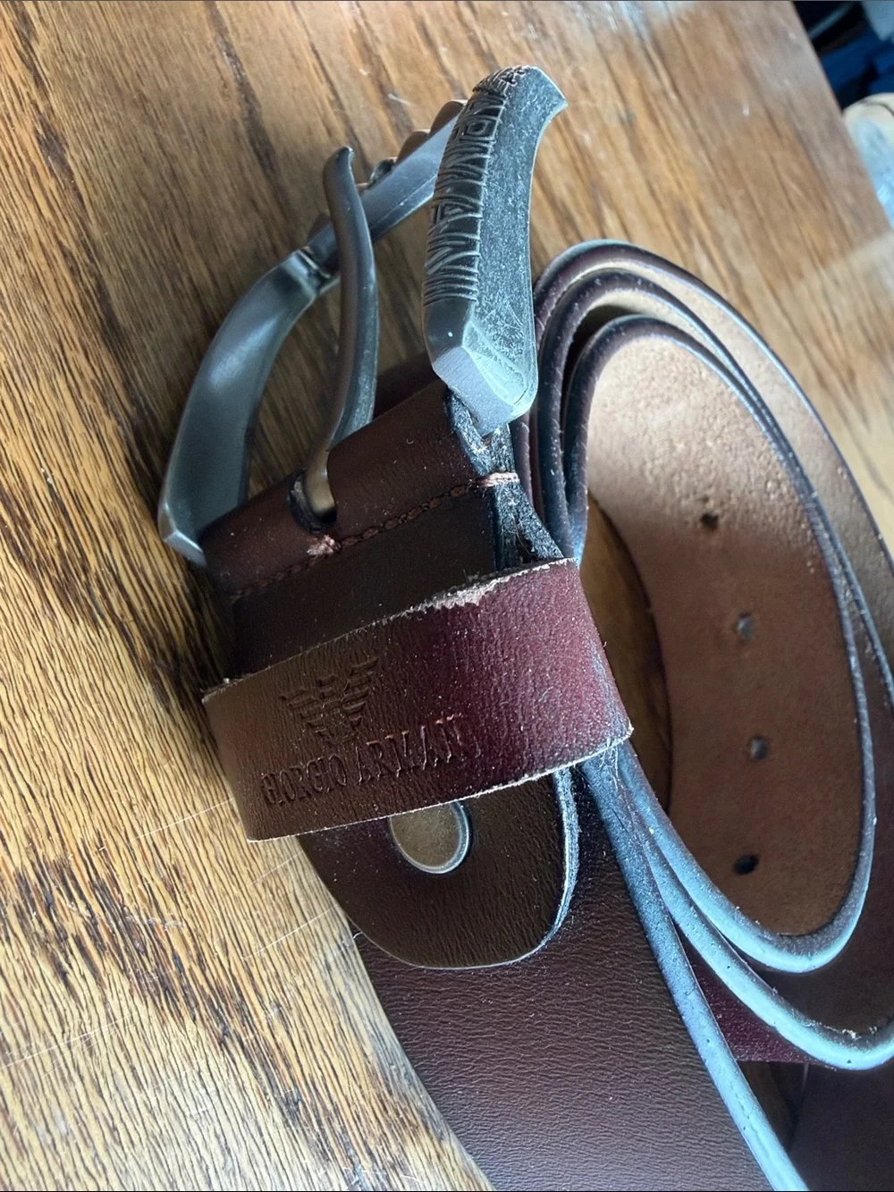 Giorgio Armani Burgundy Leather Belt with Silver Buckle